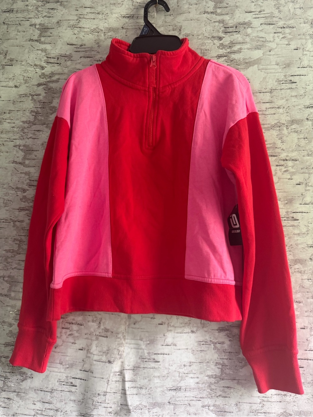 Ideology Red and Pink Colorblock Quarter-Zip Sweater 14/16